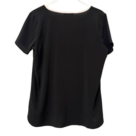 Calvin Klein Split Neck Contrast Piping Short Sleeve Hi-Low Blouse Black Small - Picture 2 of 4